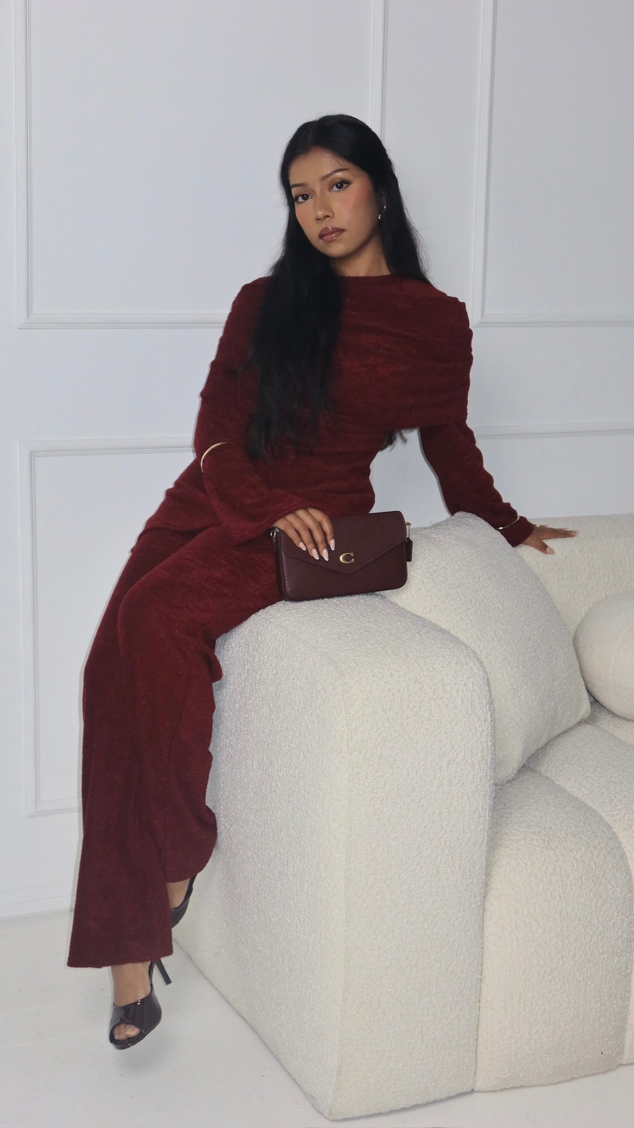Leya Off Shoulder Top and Trouser Co-Ord Set - Wine