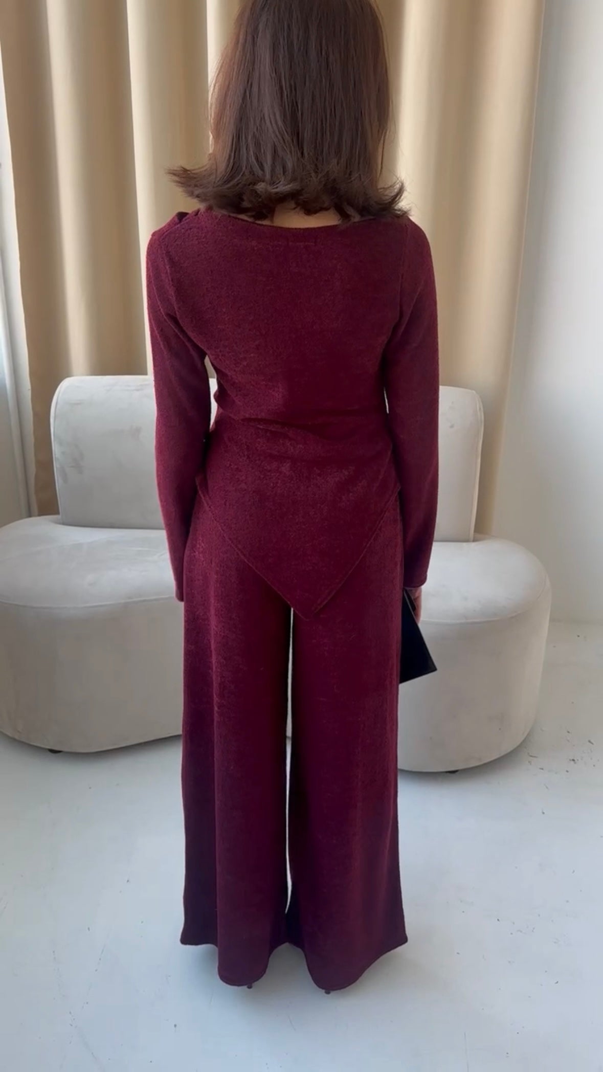 Sana Asymmetrical Top and Trouser Co-ord Set - Wine