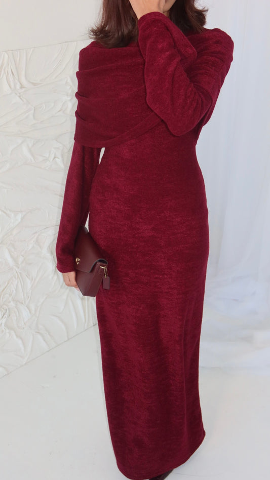 Aria Off-Shoulder Dress - Wine